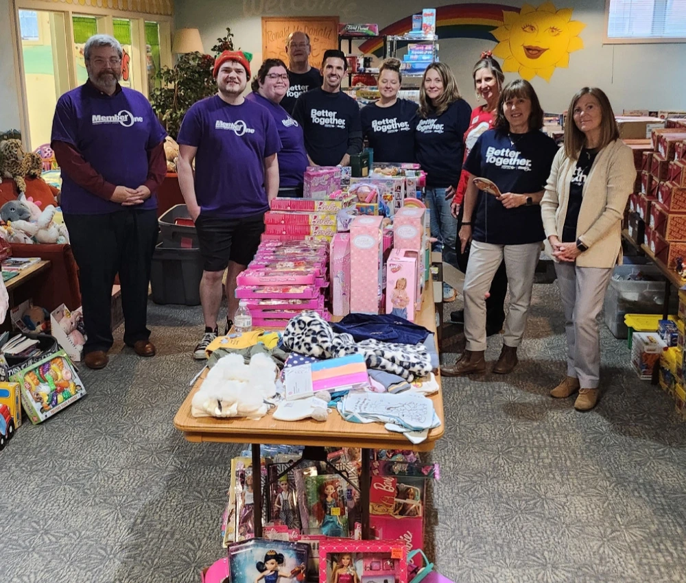 volunteer group with gifts