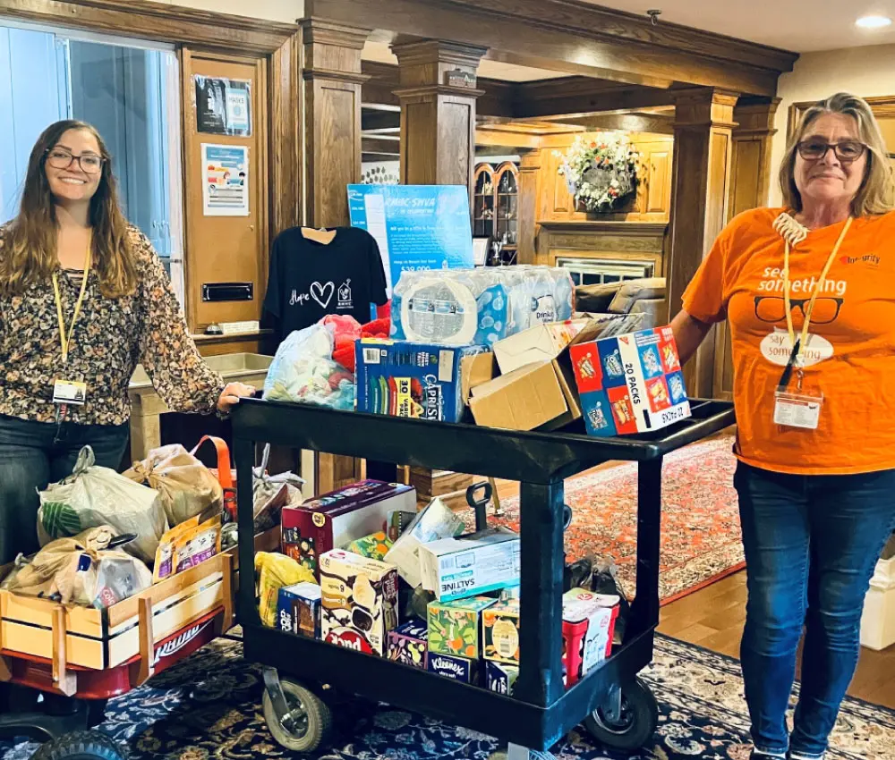 volunteers with donations